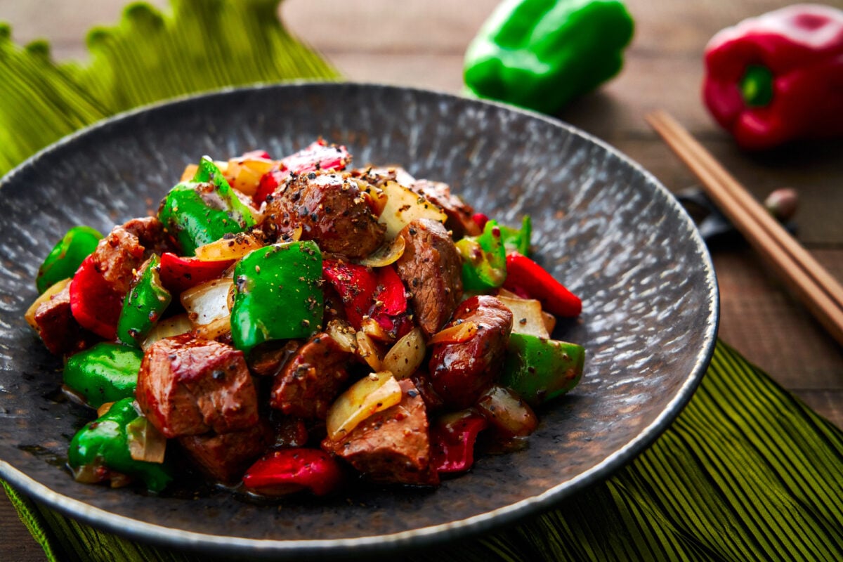Black Pepper Beef is a classic Chinese stir-fry made with beef, onions, and peppers.