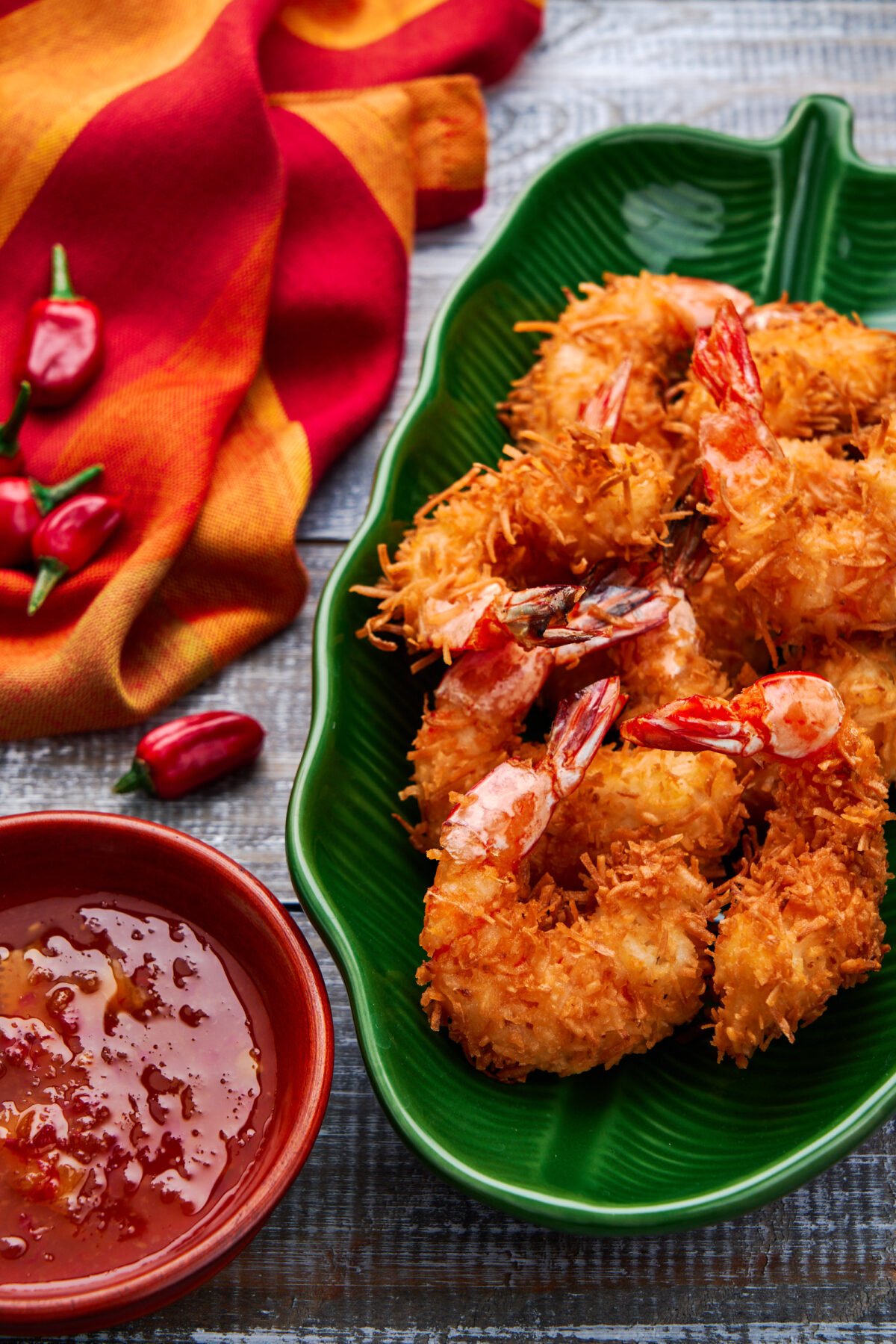 Easy coconut fried shrimp with 3-ingredient orange chili dipping sauce.