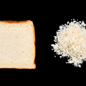 Japanese sandwich bread (left) can easily be turned into panko bread crumbs (right).