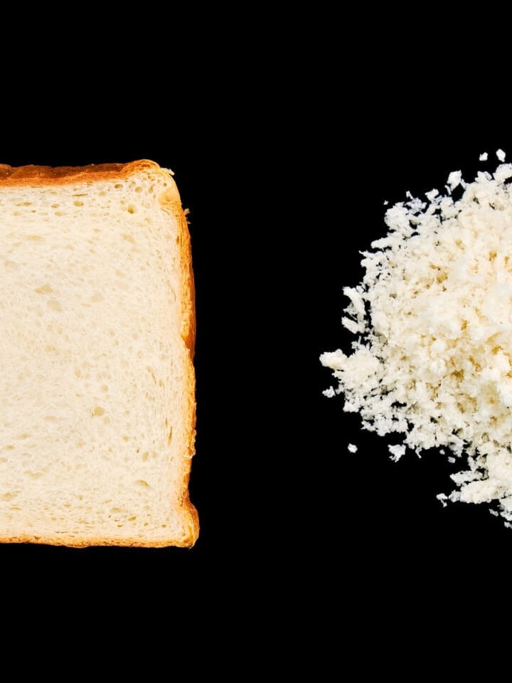 Japanese sandwich bread (left) can easily be turned into panko bread crumbs (right).