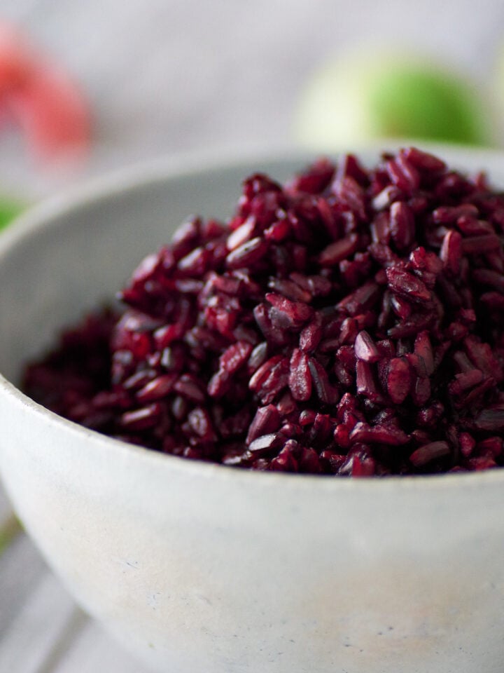 Riceberry is a nutrient-dense cultivar of Thai rice with a stunning purple-black color.