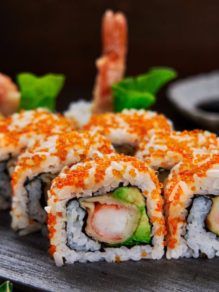 Crispy shrimp tempura, creamy avocado, and spicy karashi mayo come together to make a party of textures and tastes in this Shrimp Tempura Roll.