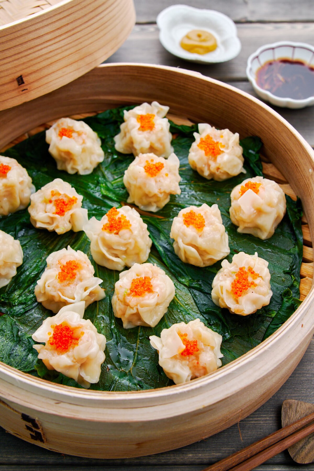 These succulent Shumai dumplings are loaded with shrimp and pork and steamed to juicy perfection.